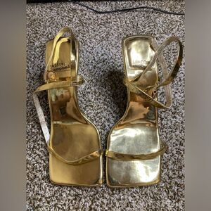 Jeffrey Campbell Gold Heels Metallic Square Toe Size 9
